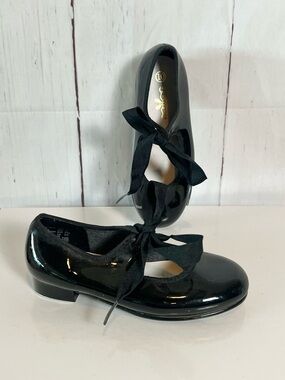 Vintage Payless Signature Girls Black Patent Mary Jane Tap Shoes Size 10